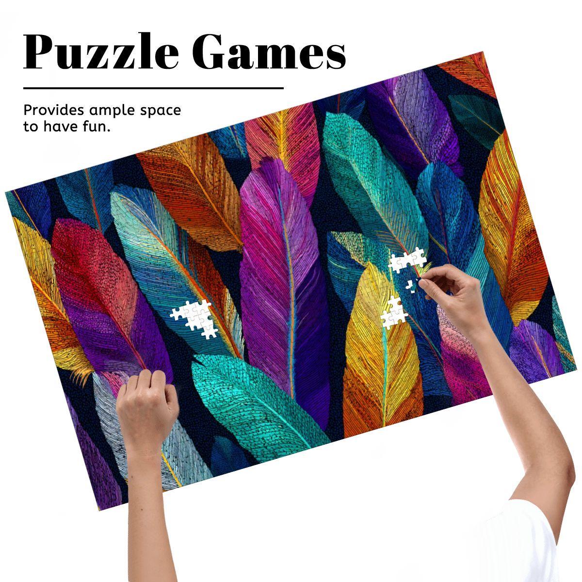 Feather Pattern Jigsaw Puzzle | Vivid Boho Art, Rainbow Colors
