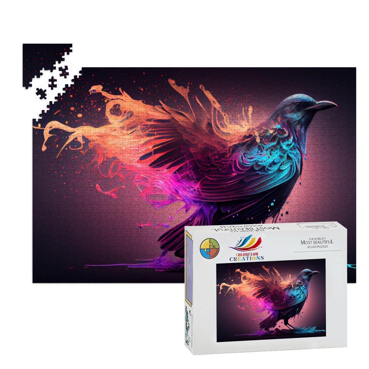 Neon Raven Jigsaw Puzzle: Abstract Bird Art, Bold Colors