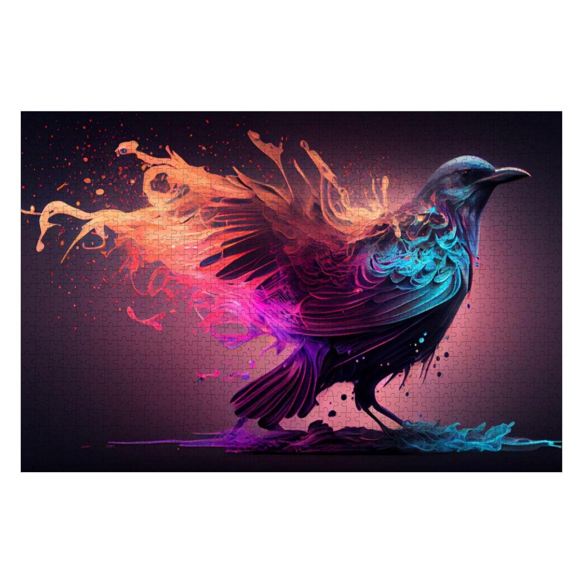 Neon Raven Jigsaw Puzzle: Abstract Bird Art, Bold Colors