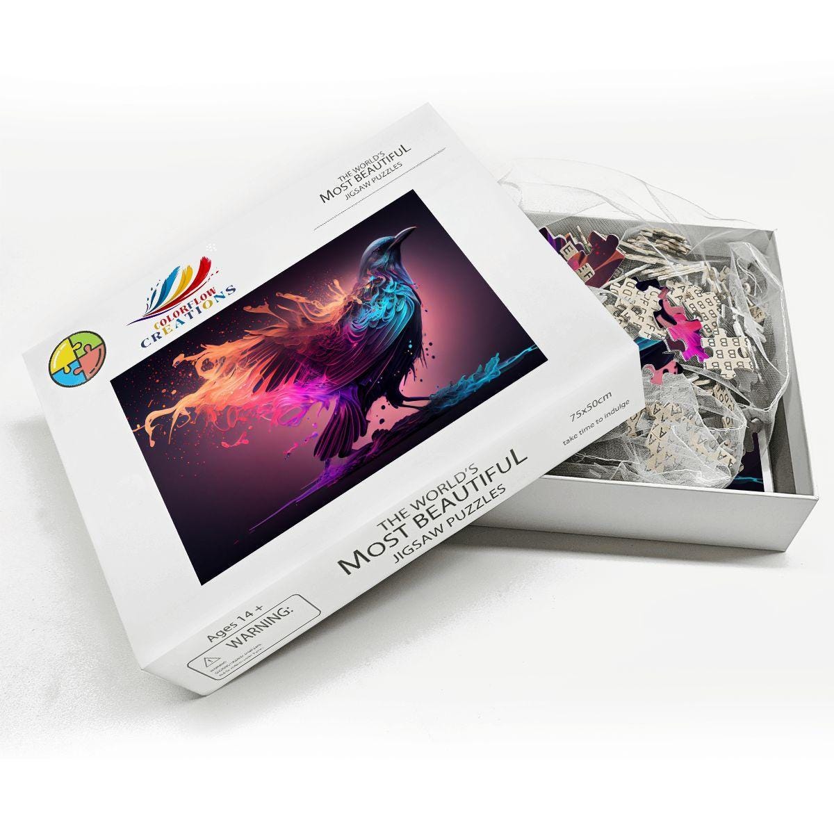 Neon Raven Jigsaw Puzzle: Abstract Bird Art, Bold Colors