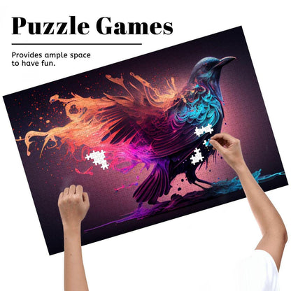Neon Raven Jigsaw Puzzle: Abstract Bird Art, Bold Colors