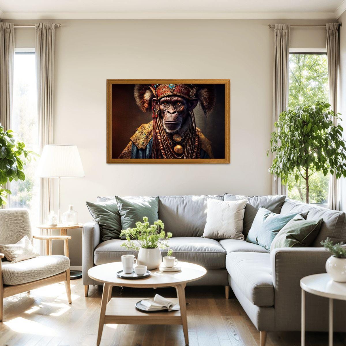 Tribal Gorilla Wooden Jigsaw Puzzle: Ornate Headdress, Basswood, Royal Primate