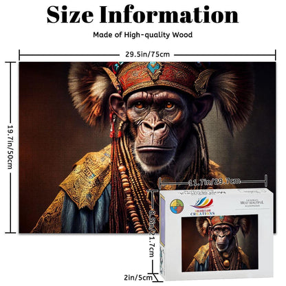 Tribal Gorilla Wooden Jigsaw Puzzle: Ornate Headdress, Basswood, Royal Primate