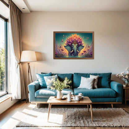 Lotus Crowned Elephant Jigsaw Puzzle: Dreamy Sunset Water Garden