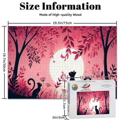 Two Black Cats Jigsaw Puzzle: Pink Moonlight Botanical Art