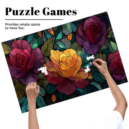 Stained Glass Rose Jigsaw Puzzle: Colorful Botanical Art, Basswood