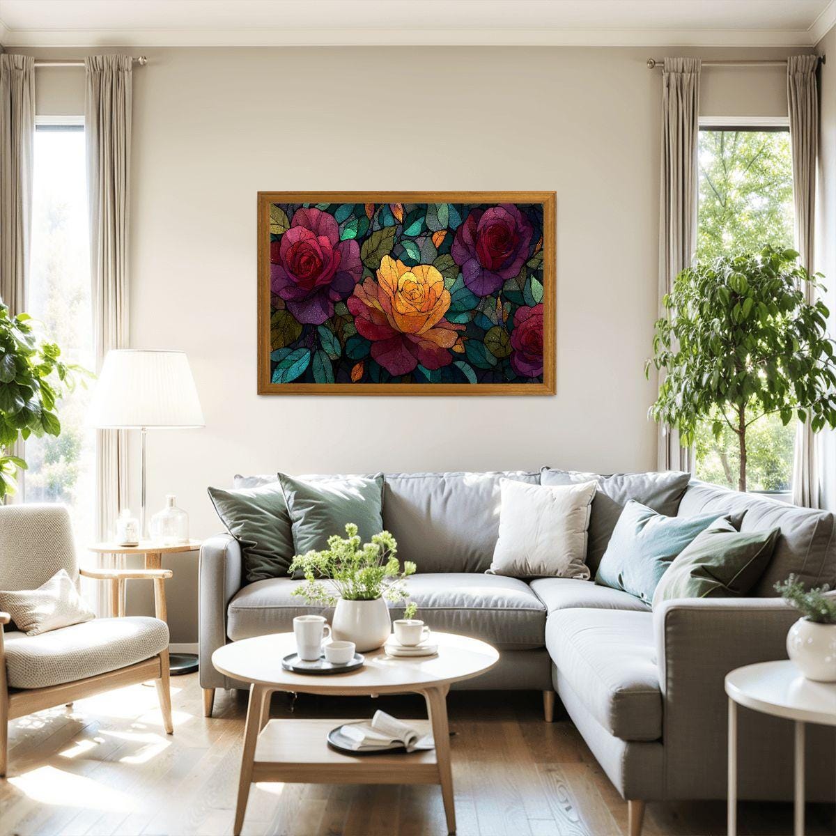 Stained Glass Rose Jigsaw Puzzle: Colorful Botanical Art, Basswood