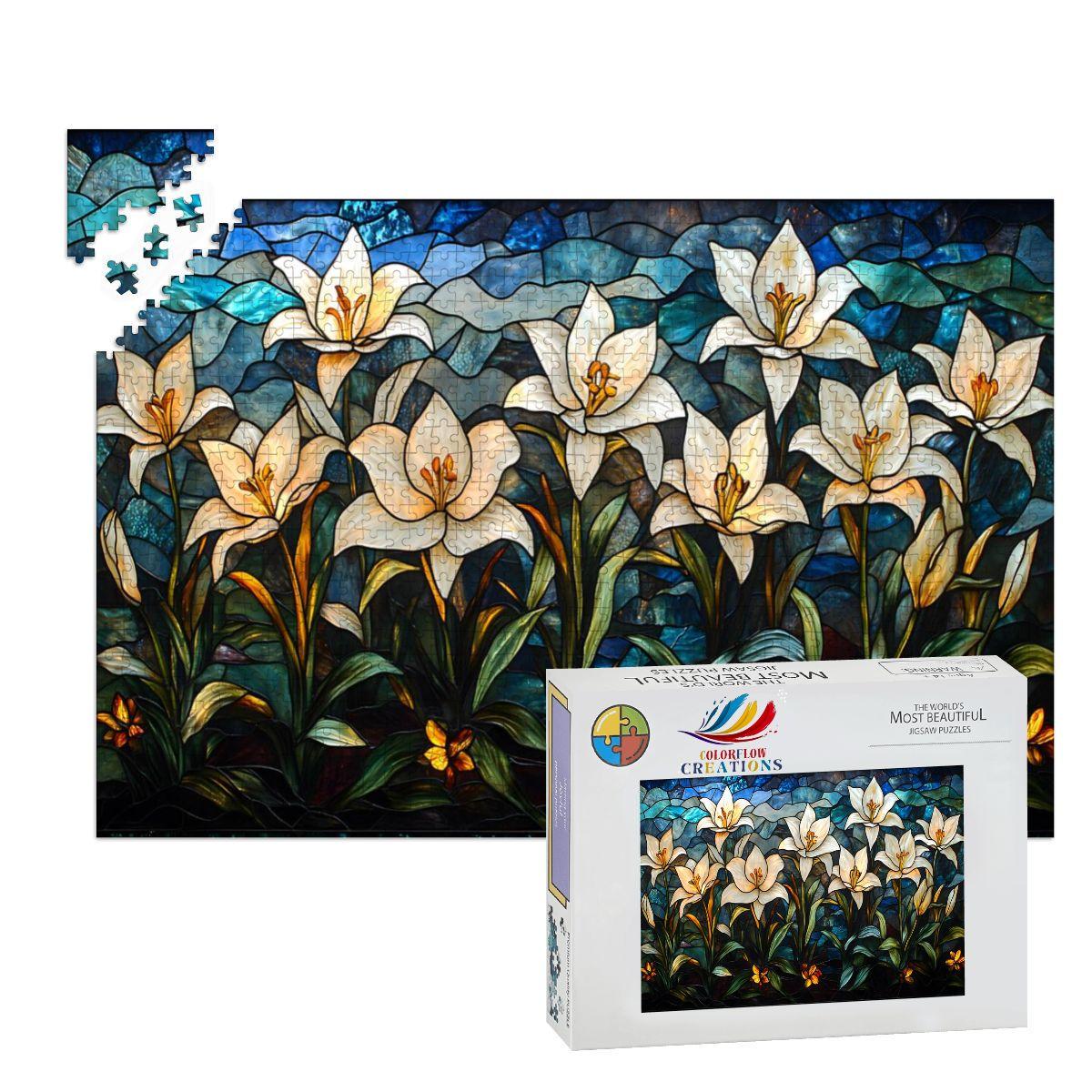 Stained Glass Lily Puzzle: Elegant Floral Jigsaw Puzzle