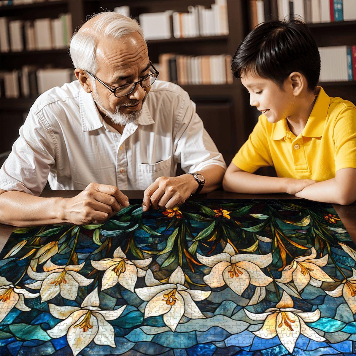 Stained Glass Lily Puzzle: Elegant Floral Jigsaw Puzzle