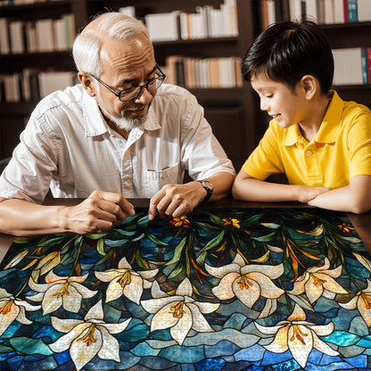 Stained Glass Lily Puzzle: Elegant Floral Jigsaw Puzzle