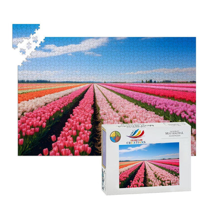 ColorFlow | Tulip Field Puzzle | Bright Floral Landscape Jigsaw | Spring Meadow Art Puzzle | Colorful Garden Puzzle