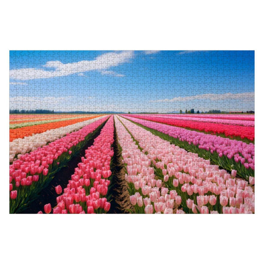 ColorFlow | Tulip Field Puzzle | Bright Floral Landscape Jigsaw | Spring Meadow Art Puzzle | Colorful Garden Puzzle