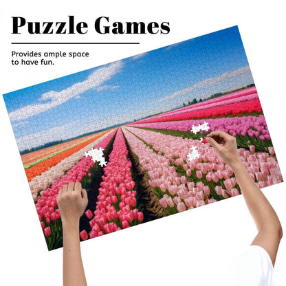 ColorFlow | Tulip Field Puzzle | Bright Floral Landscape Jigsaw | Spring Meadow Art Puzzle | Colorful Garden Puzzle