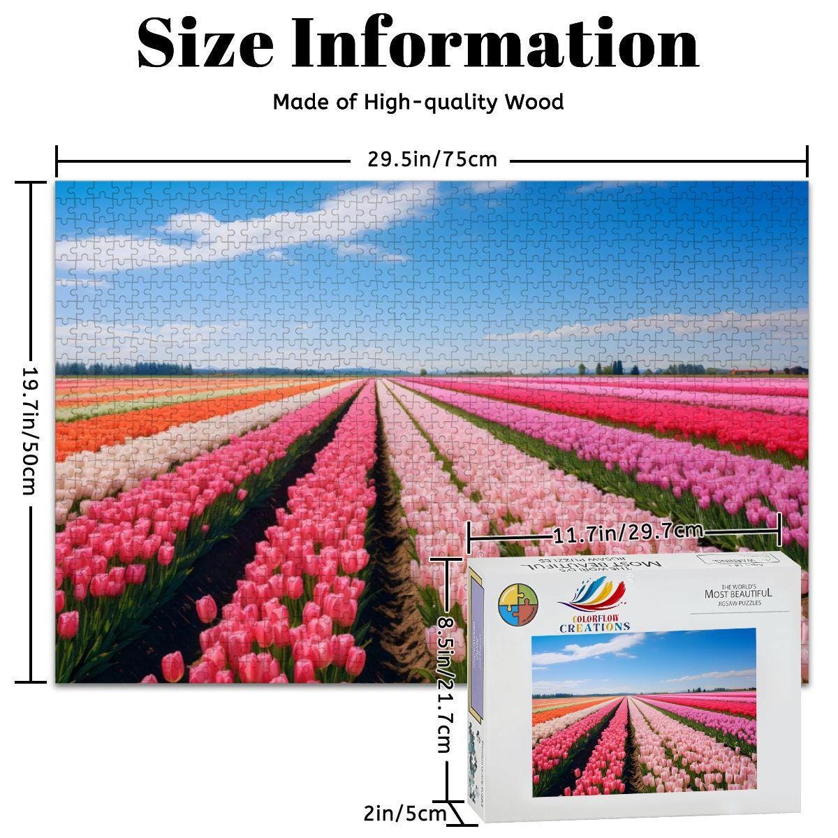 ColorFlow | Tulip Field Puzzle | Bright Floral Landscape Jigsaw | Spring Meadow Art Puzzle | Colorful Garden Puzzle