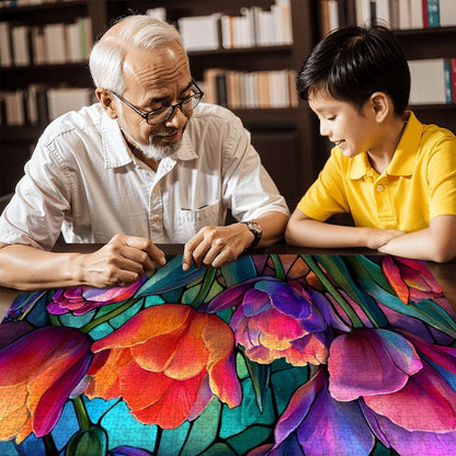 Stained Glass Tulip Puzzle: Colorful Floral Jigsaw Art