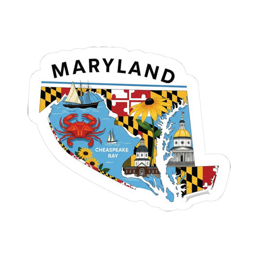 ColorFlow | Maryland Vinyl Sticker | Chesapeake Bay State Decal | Waterproof Durable | Made in USA | Crab Art | Laptop Water Bottle