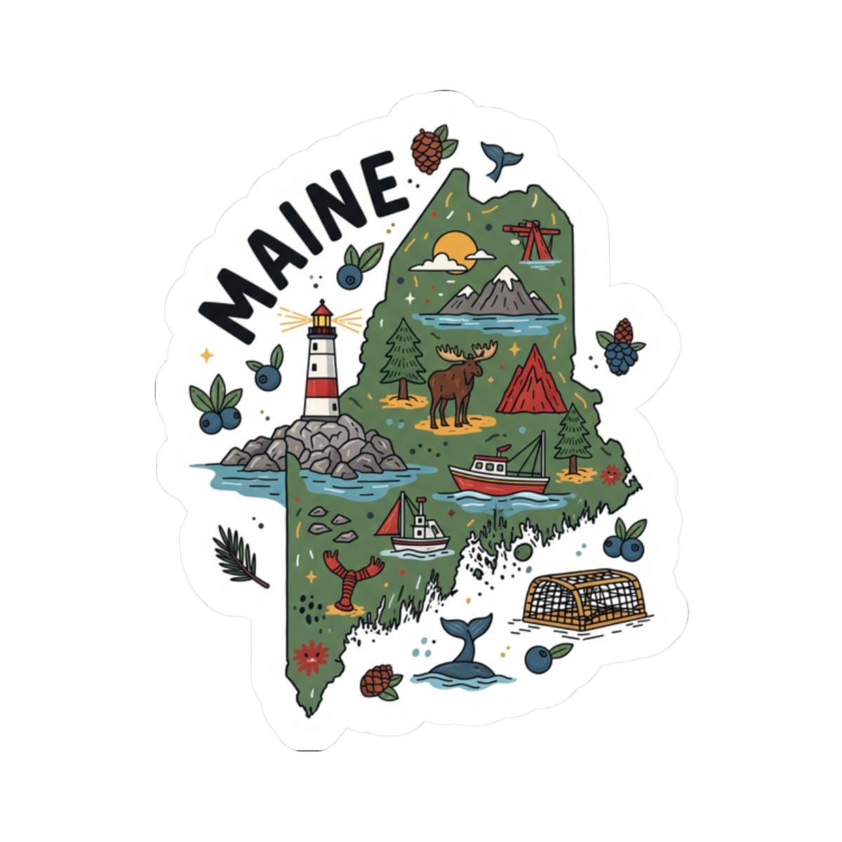 ColorFlow | Maine Vinyl Sticker | Waterproof Durable State Decal | Made in USA | Lobster Lighthouse | Laptop Water Bottle