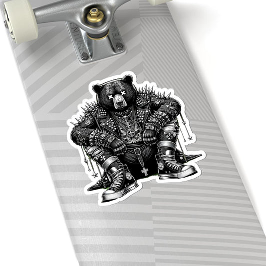 Punk Rock Bear Vinyl Sticker: Gothic Streetwear, Waterproof