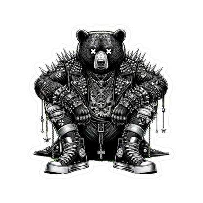 Punk Rock Bear Vinyl Sticker: Gothic Streetwear, Waterproof