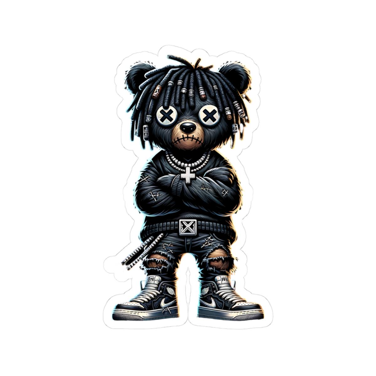 Streetwear Bear Vinyl Sticker: Urban Gothic Gamer Style