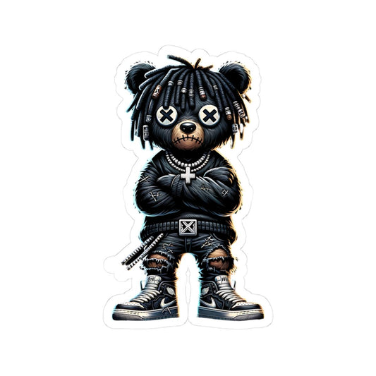 Streetwear Bear Vinyl Sticker: Urban Gothic Gamer Style