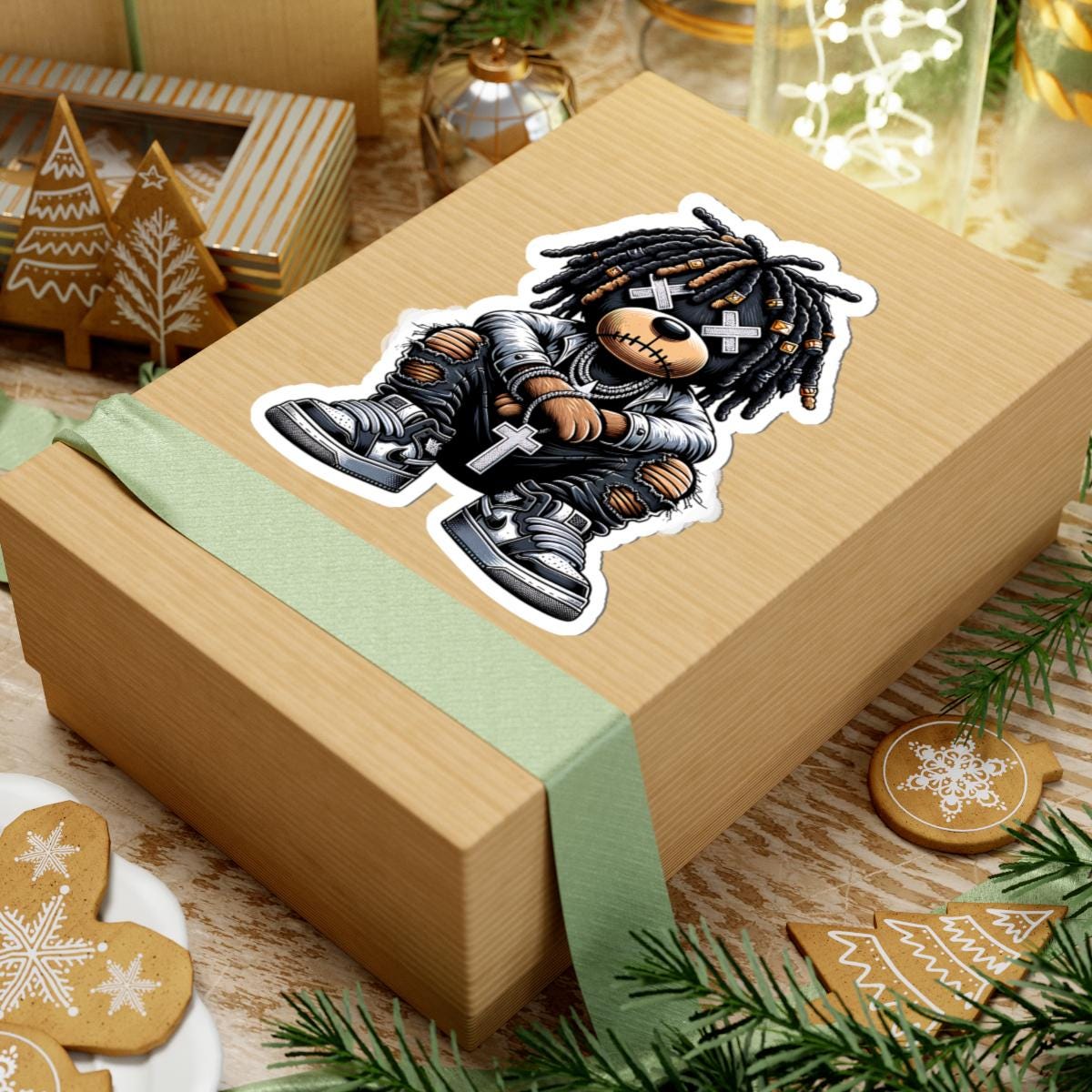 Dreadlock Bear Vinyl Sticker: Urban Gothic Streetwear, Waterproof
