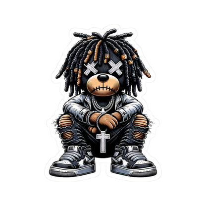 Dreadlock Bear Vinyl Sticker: Urban Gothic Streetwear, Waterproof