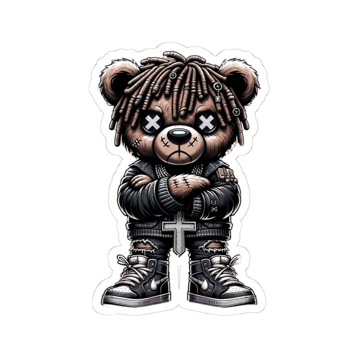 Dreadlock Bear Vinyl Sticker: Gothic Streetwear, Waterproof Laptop Decal