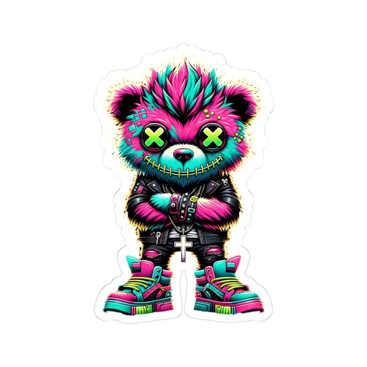 ColorFlow | Neon Cyber Bear Vinyl Sticker | Graffiti Streetwear Gamer Sticker | Waterproof Glossy or Matte