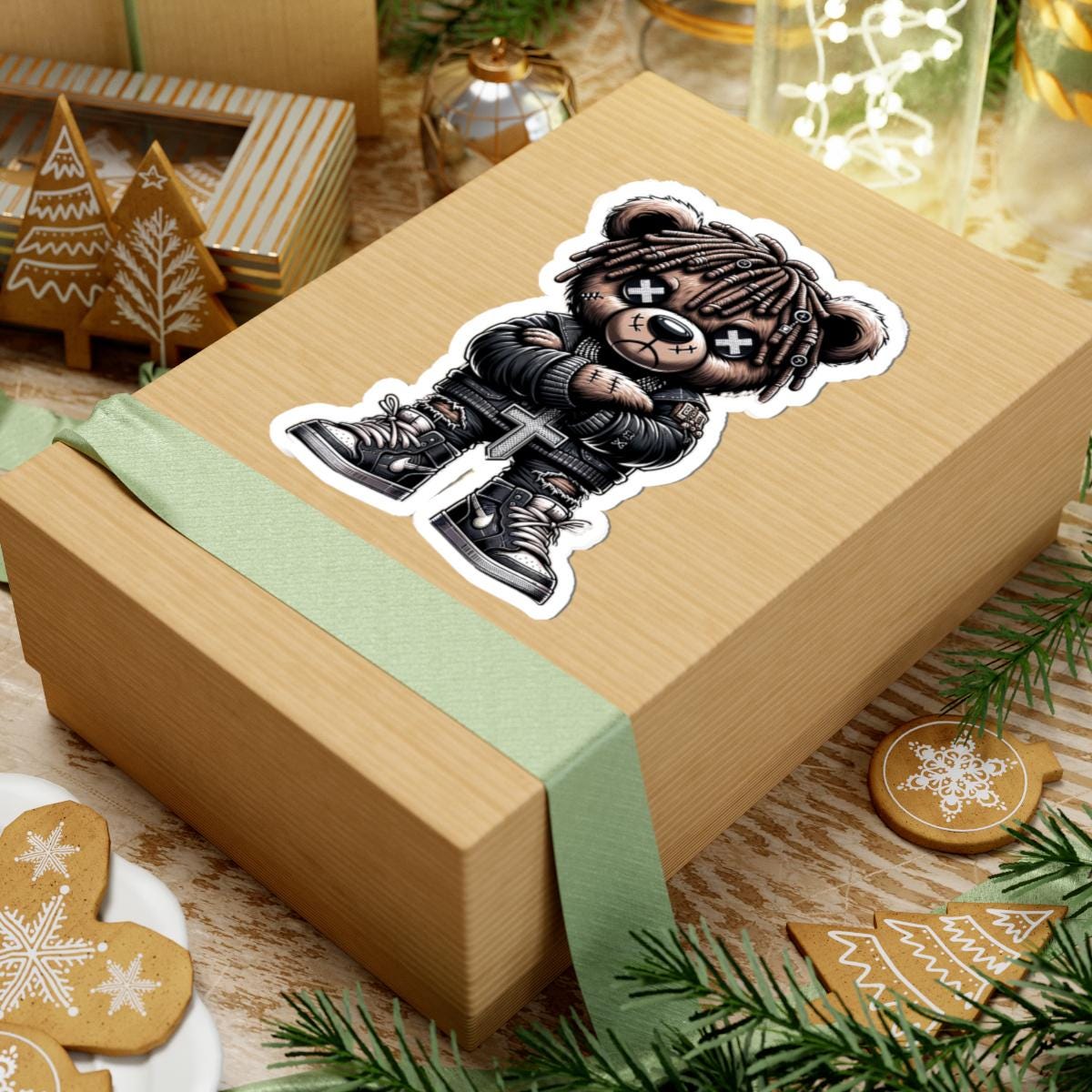 Dreadlock Bear Vinyl Sticker: Gothic Streetwear, Waterproof Laptop Decal