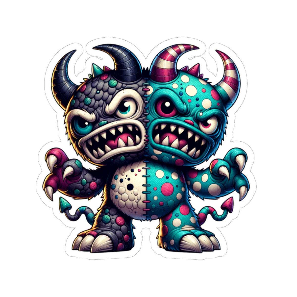 Two-Headed Monster Vinyl Sticker: Waterproof Art Decal for Laptop, Water Bottle