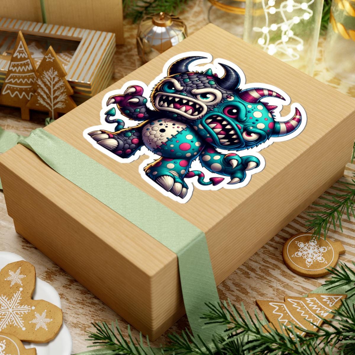 Two-Headed Monster Vinyl Sticker: Waterproof Art Decal for Laptop, Water Bottle