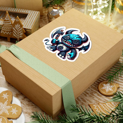 ColorFlow | Blue Demon Plushie Monster Vinyl Sticker | Button Eye Art Decal | Unique Collectible | Cute Spooky Gift Idea