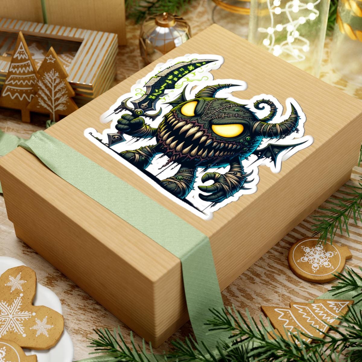 ColorFlow | Stitched Demon Monster Vinyl Sticker | Glowing Sword Art Decal | Unique Collectible | Spooky Fantasy Gift