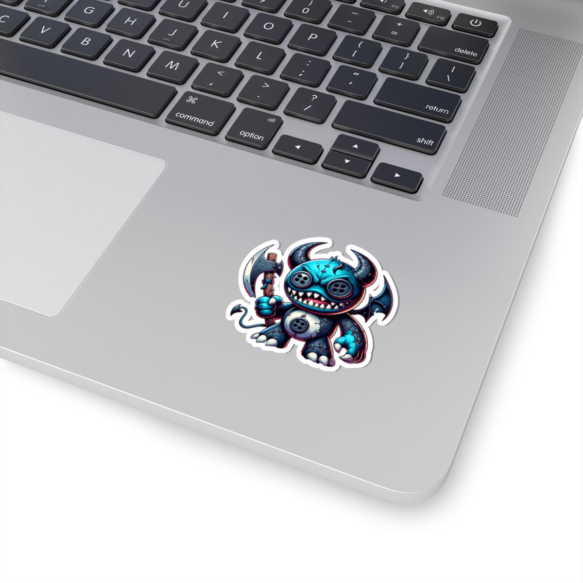 ColorFlow | Blue Demon Plushie Monster Vinyl Sticker | Button Eye Art Decal | Unique Collectible | Cute Spooky Gift Idea