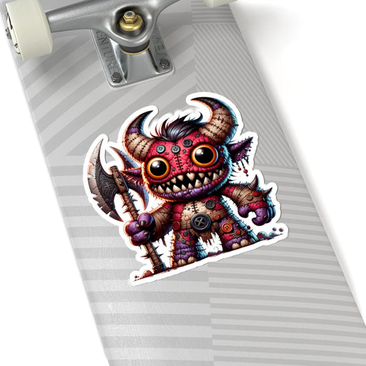 ColorFlow | Red Stitched Plushie Demon Monster Vinyl Sticker | Button Eye Art Decal | Unique Collectible | Fantasy Gift