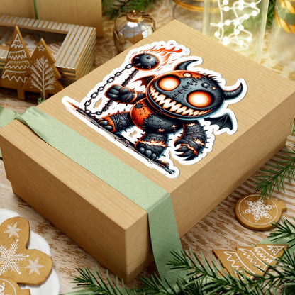 ColorFlow | Stitched Demon Plushie Vinyl Sticker | Fire Mace Art Decal | Spooky Cute Collectible | Unique Gift for Monster Fans