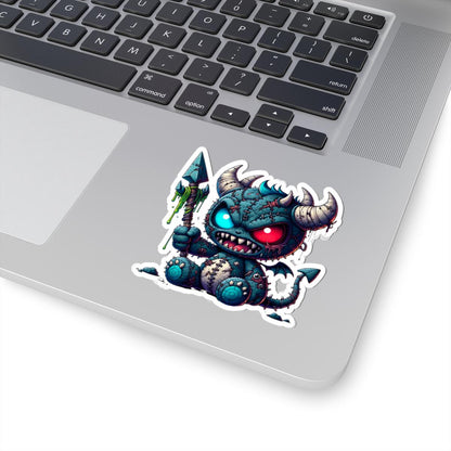 ColorFlow | Stitched Demon Plushie Monster Vinyl Sticker | Dual Eye Art Decal | Unique Collectible | Fantasy Gift Idea