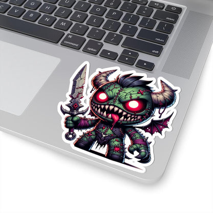 ColorFlow | Green Stitched Demon Plushie Monster Vinyl Sticker | Sword Art Decal | Unique Collectible | Fantasy Gift
