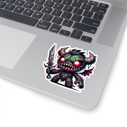ColorFlow | Green Stitched Demon Plushie Monster Vinyl Sticker | Sword Art Decal | Unique Collectible | Fantasy Gift