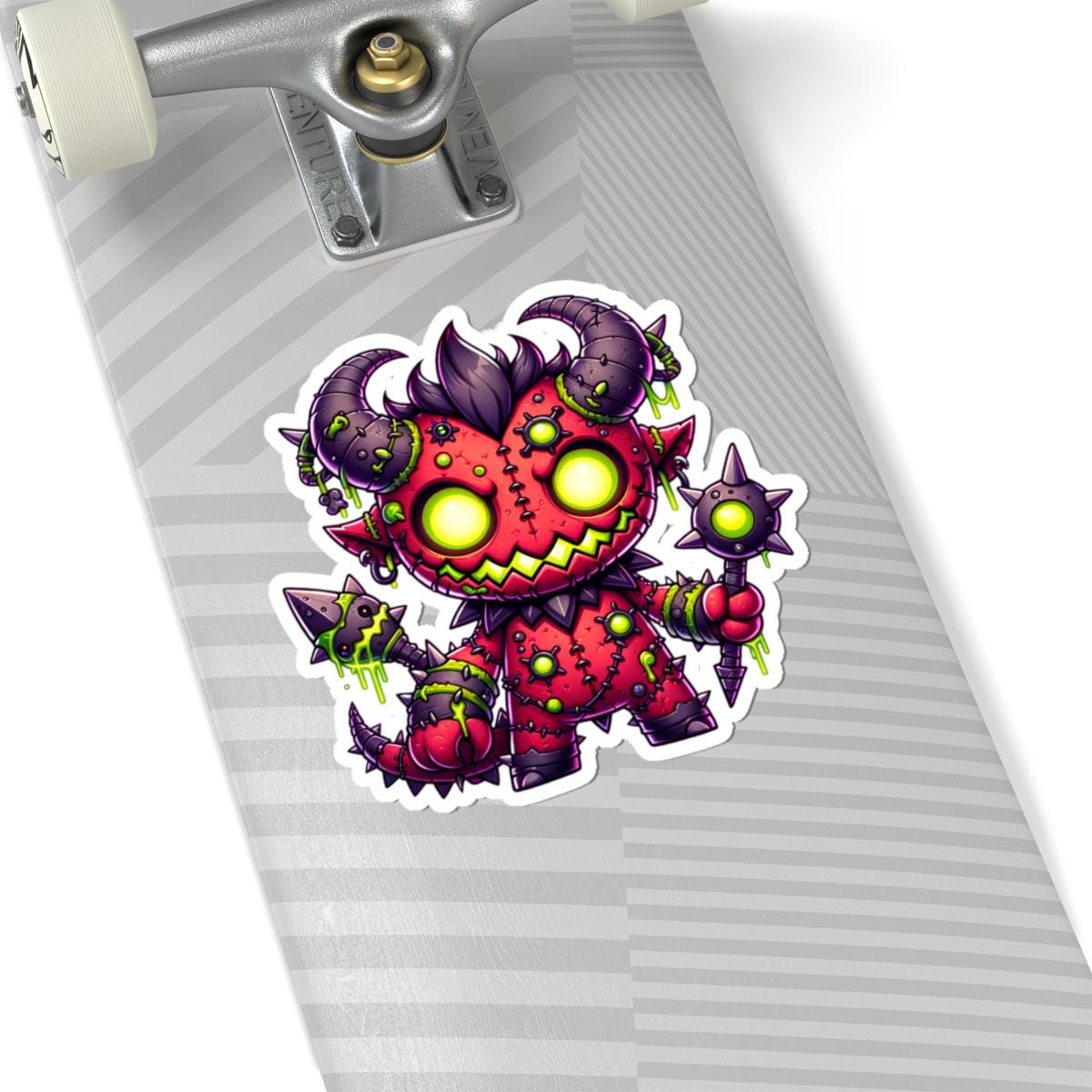 ColorFlow | Neon Red Stitched Demon Monster Vinyl Sticker | Glowing Mace Art Decal | Fantasy Collectible | Unique Gift