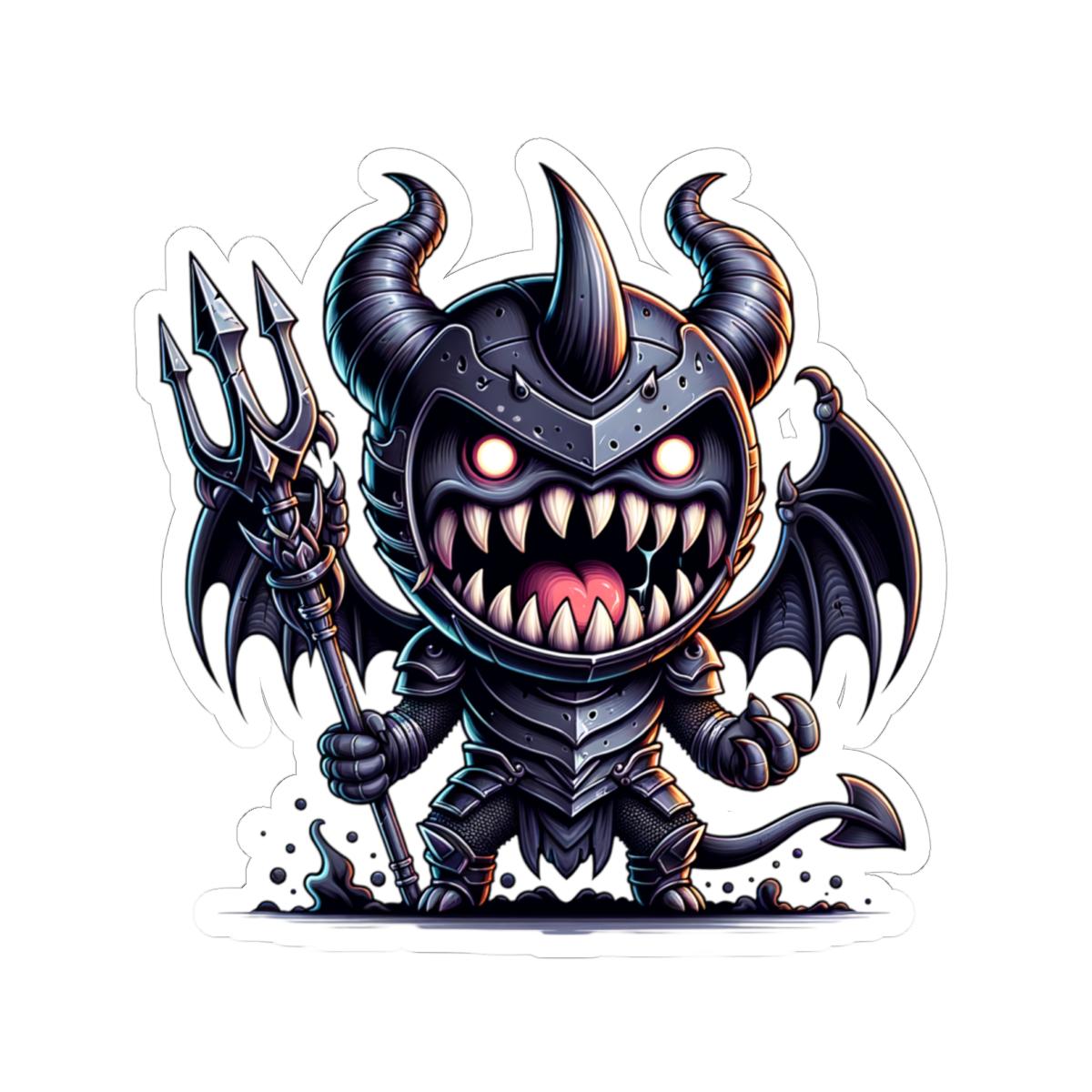 ColorFlow | Armored Demon Monster Vinyl Sticker | Trident Art Decal | Fantasy Warrior Collectible | Unique Monster Gift