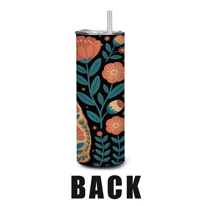 Floral Orange Cat Tumbler: 20oz Insulated Stainless Steel Mug