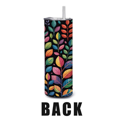 Rainbow Botanical Leaf Tumbler: 20oz Insulated Stainless Steel Travel Cup