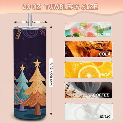 Christmas Tree Tumbler: 20oz Stainless Steel Insulated Mug with Straw