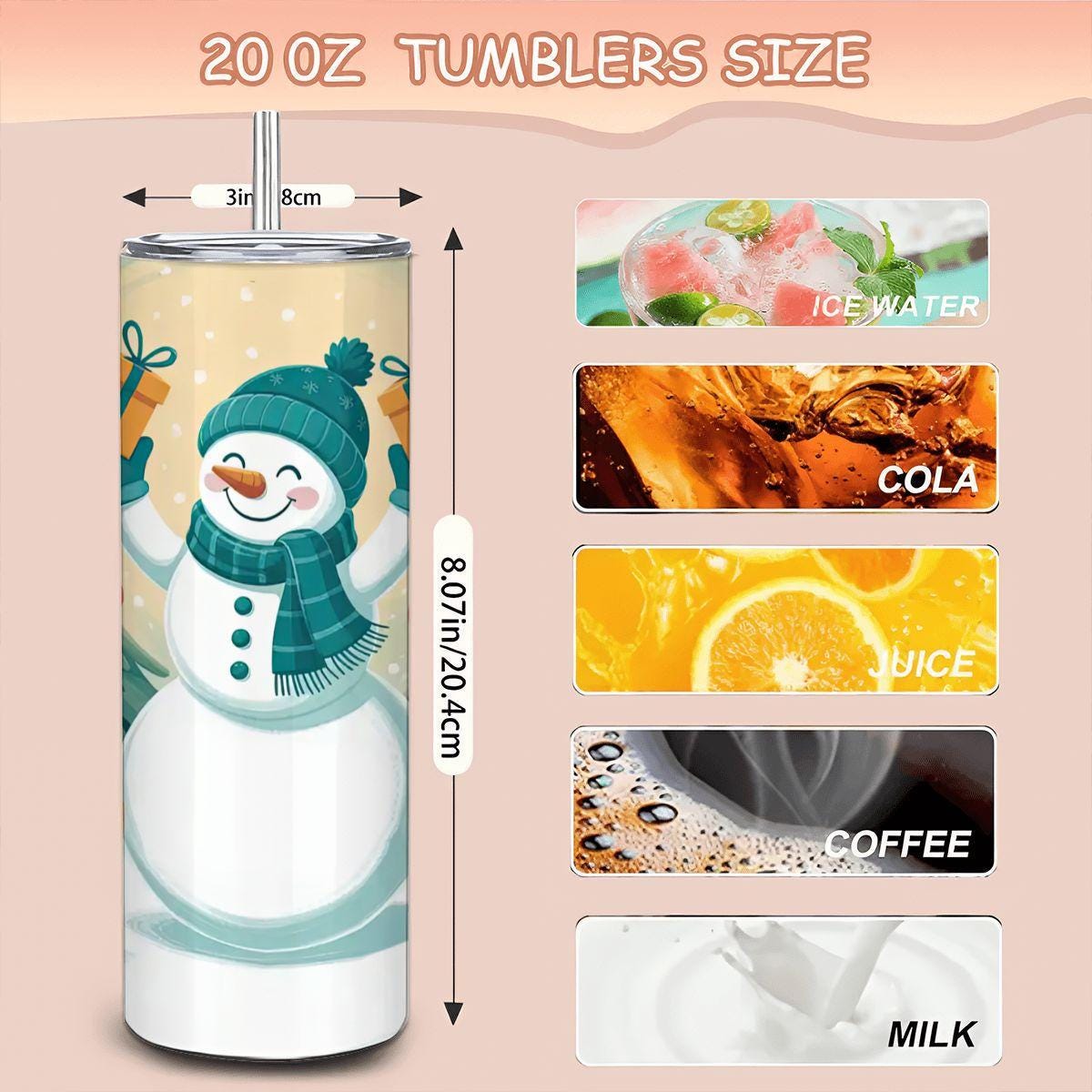 Festive Snowman Family Tumbler: 20oz Insulated Stainless Steel Christmas Mug