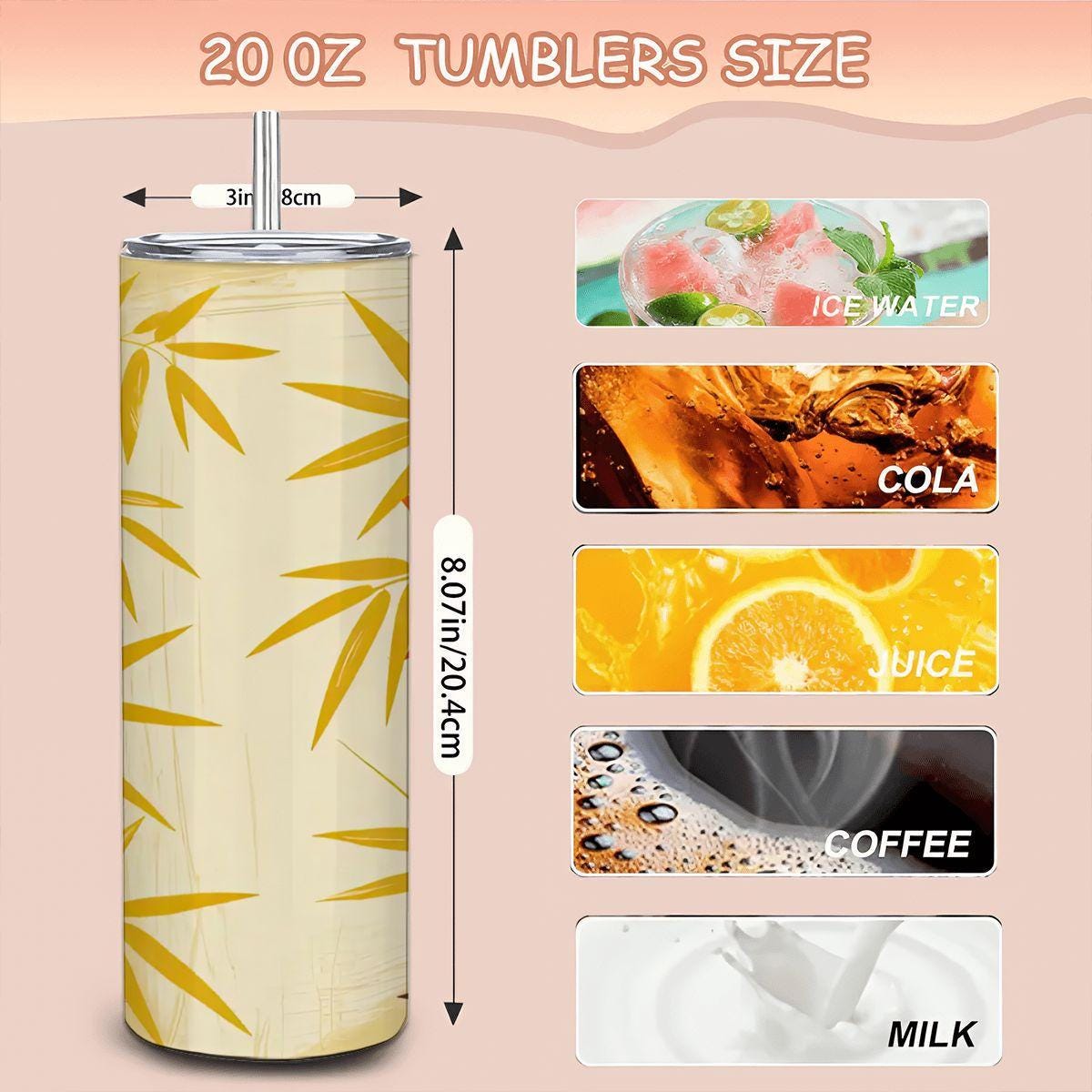Bamboo Forest Tumbler: 20oz Insulated Stainless Steel Mug with Straw