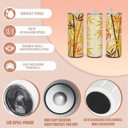 Bamboo Forest Tumbler: 20oz Insulated Stainless Steel Mug with Straw