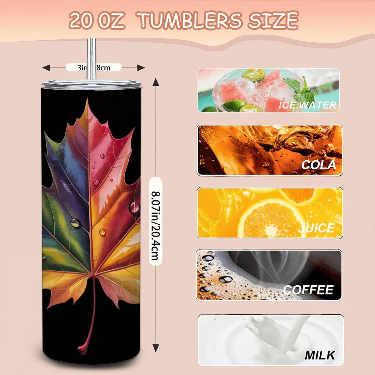 Rainbow Maple Leaf Tumbler: 20oz Stainless Steel Insulated Mug with Straw