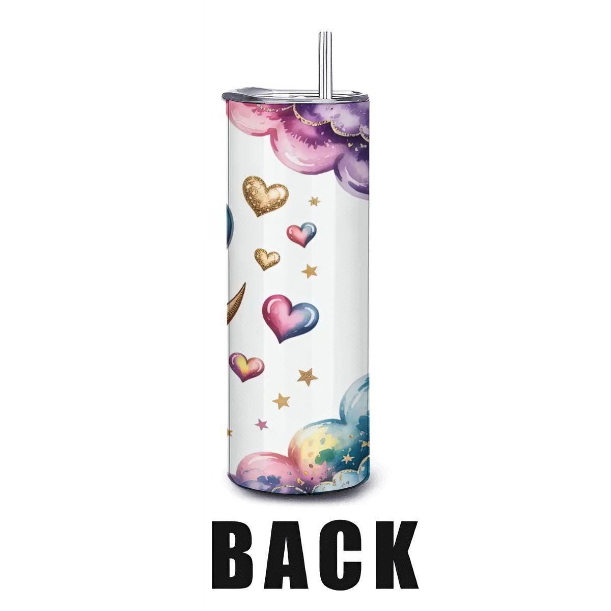 Celestial Moon Heart Tumbler: Rainbow Cloud Stainless Steel Insulated Mug